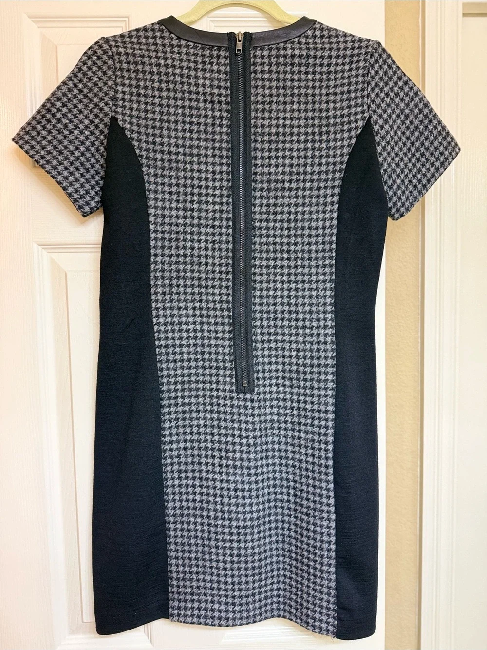J.CREW Houndstooth Panel Shift Wool Dress in Black and Gray
